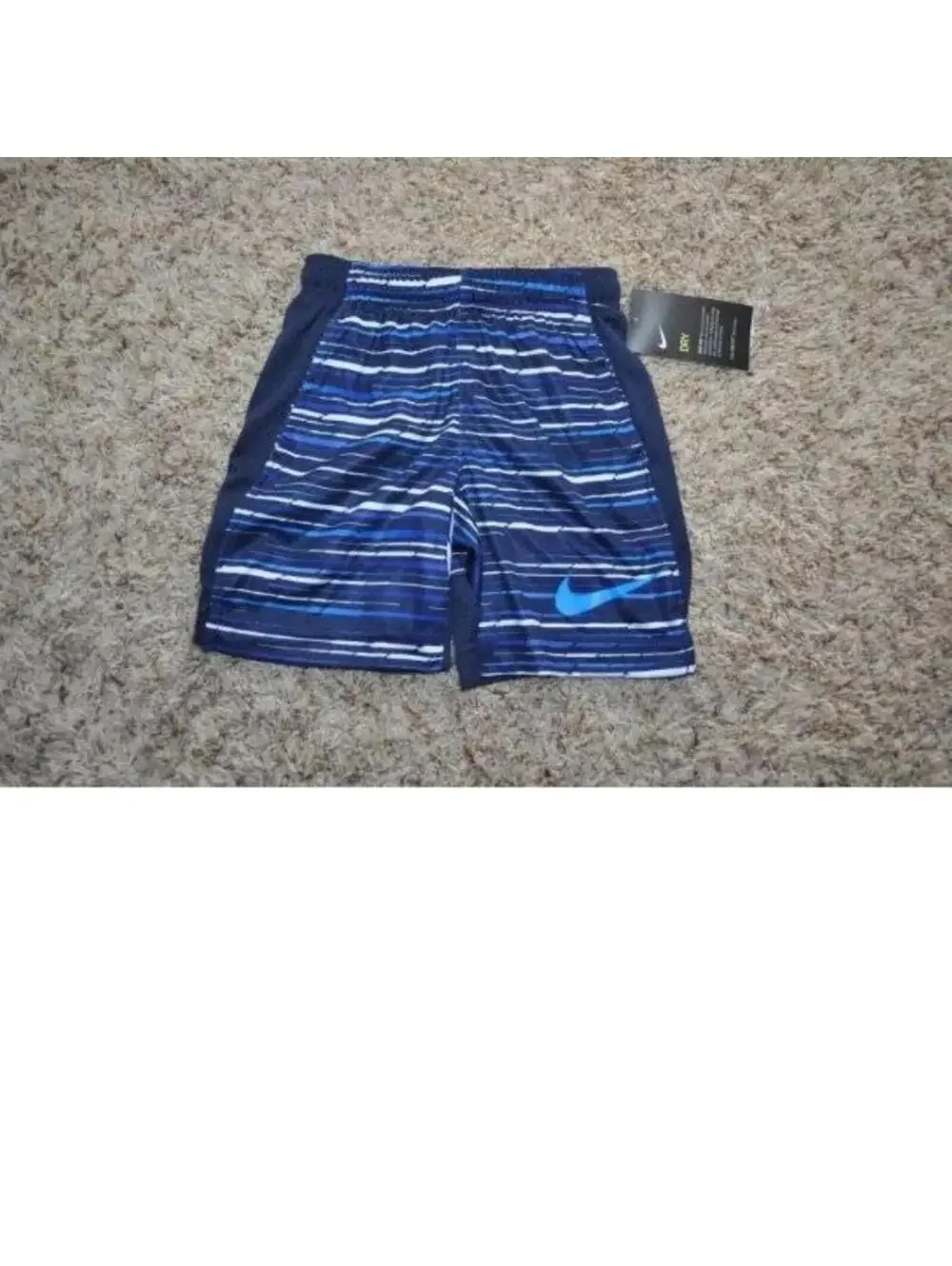 Nike Shorts Boys 4 Blue Striped Elastic Drawstring Waist Dri Fit Athletic